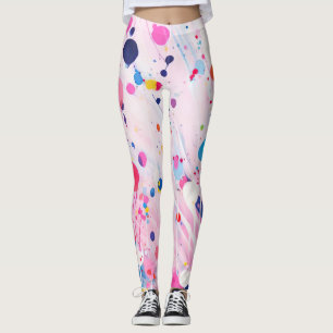 Leggings points de peinture couleur acrylique sur sol rose