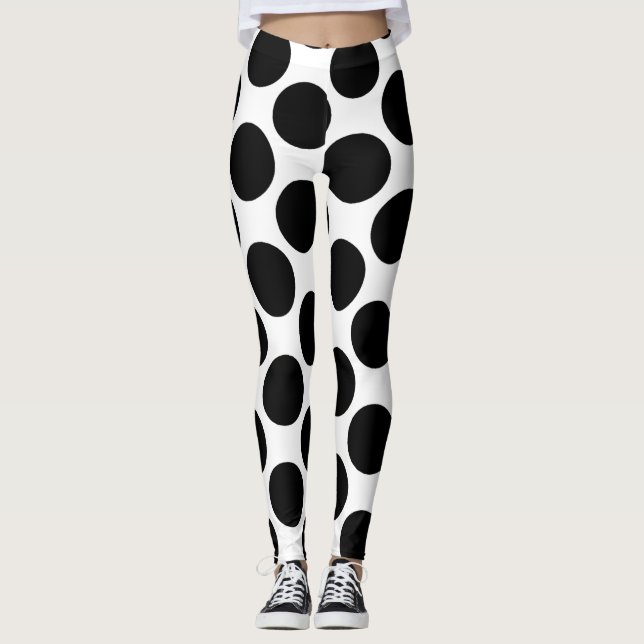Leggings Poireau de polka géant noir et blanc (Devant)