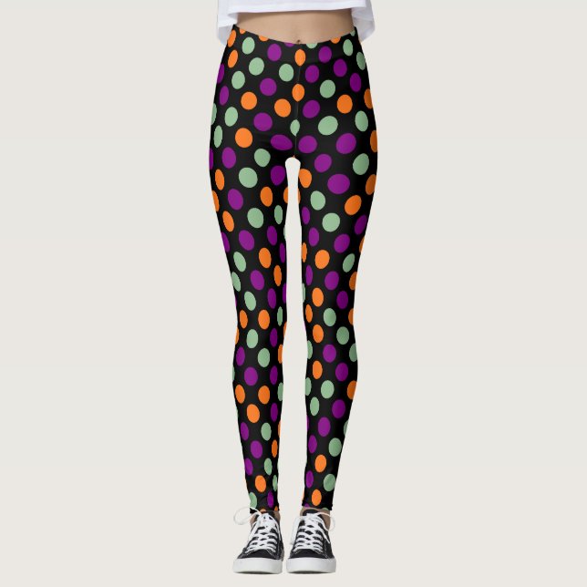 Leggings Pois citrouille, violet, vert et noir (Devant)