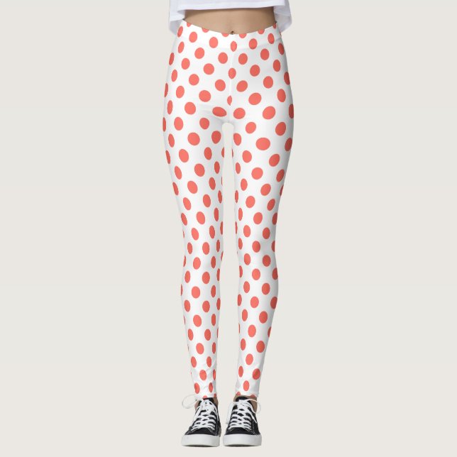 Leggings Pois de corail vivant sur blanc (Devant)
