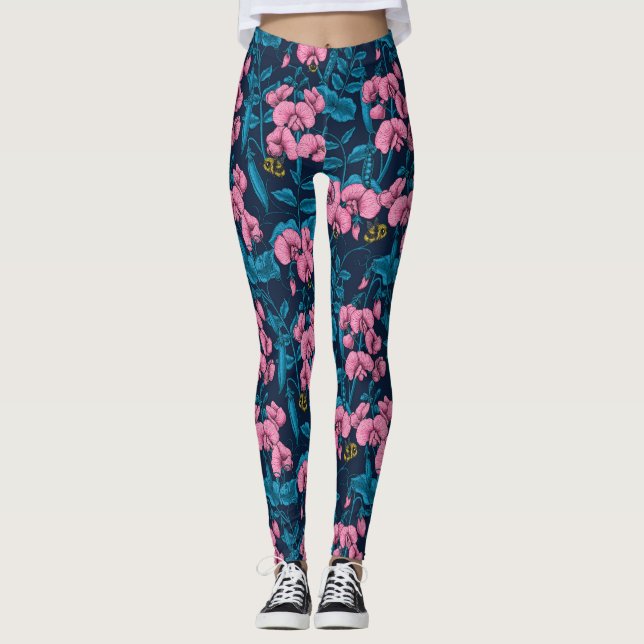 Leggings Pois doux et bourdons, rose et bleu (Devant)