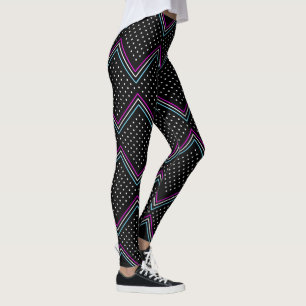 Leggings Pois et guêtres de rayures, noir, fuchsia