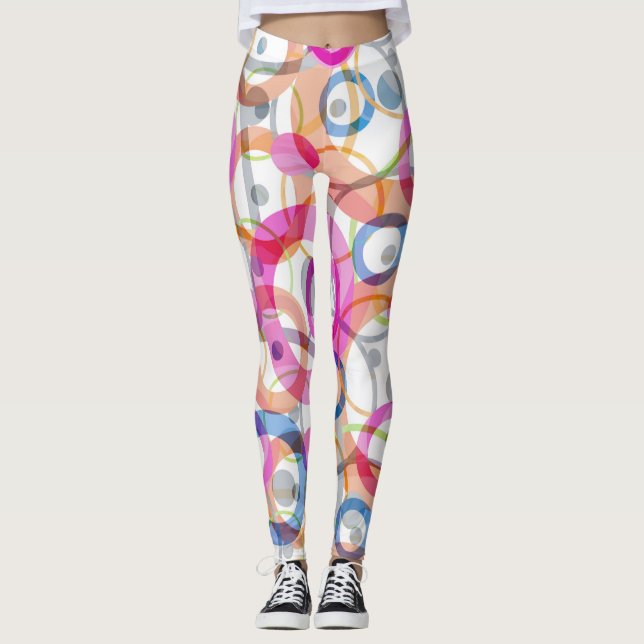 Leggings Pois multicolores, cercles sur un blanc (Devant)