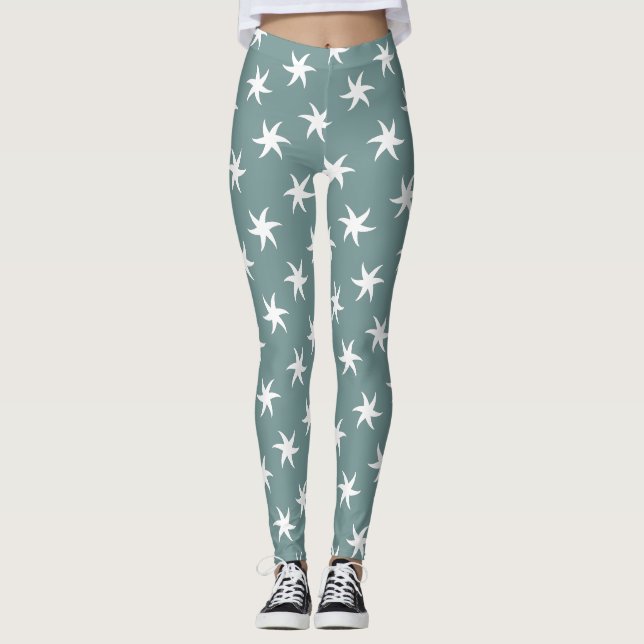 Leggings Poisson blanc sur la plage Bleu (Devant)