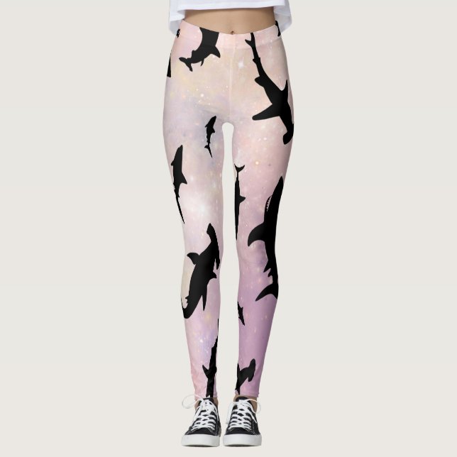 Leggings Poisson rose sur galaxie dégradée Espace (Devant)