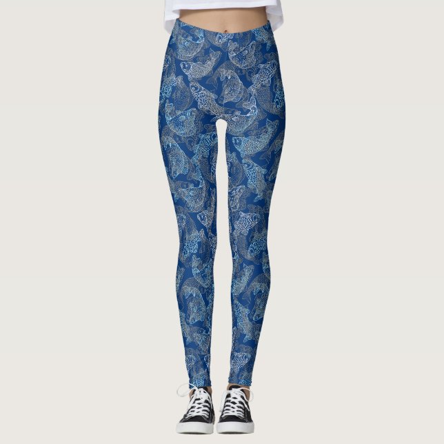 Leggings Poissons Travail motif 01.b Bleu BG (Devant)