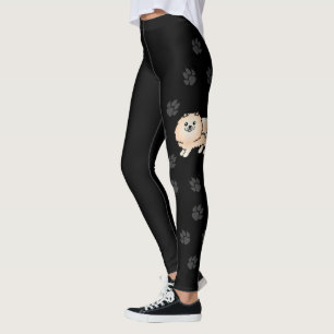 Leggings Pomeranian crème Chien de dessin animé mignon & Pa
