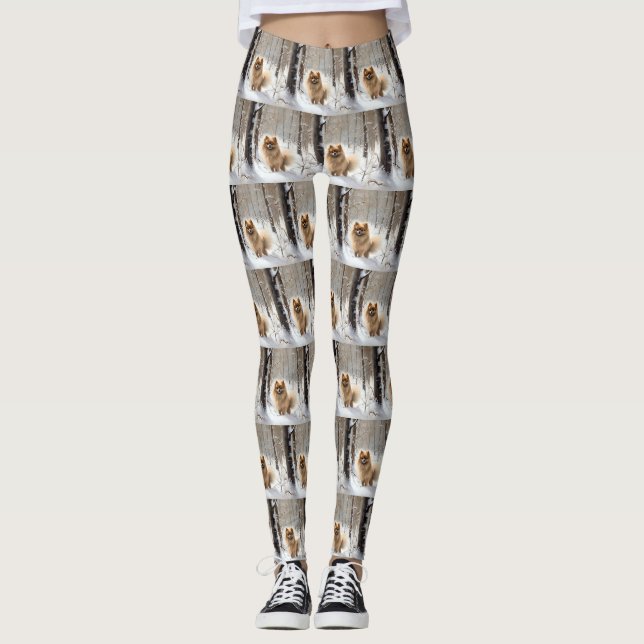 Leggings Poméranienne Laisser Neige Noël (Devant)