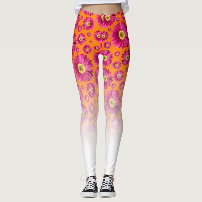 Leggings Pop Daisy Fuchsia Pink Fond En Blanc (Devant)