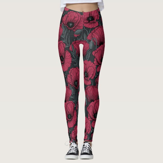 Leggings Poppies à Viva Magenta (Devant)