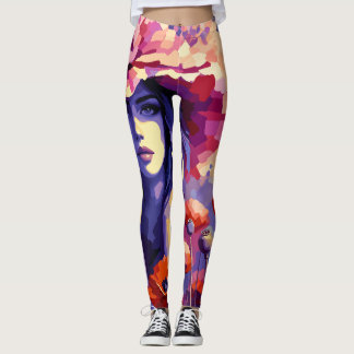 Leggings Portrait de Femme Abstraite & Fleurs