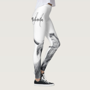 Leggings Portrait de vache Highland premier monogramme noir