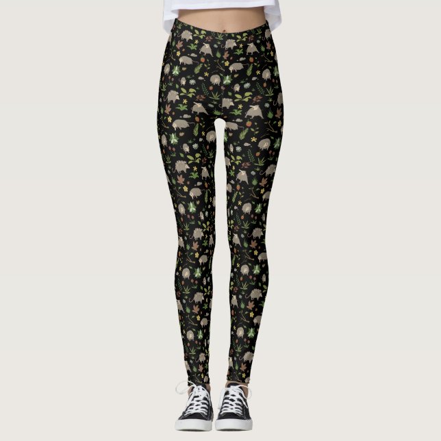 Leggings Possum dans un champ de Berry en noir (Devant)