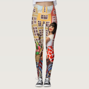 Leggings Poster d'Amsterdam : Pin-Up Girl Cycling.