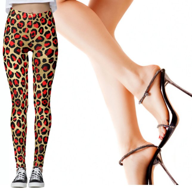 Leggings Poster de animal cool Fun Leopard Scarlet Gold (Créateur téléchargé)