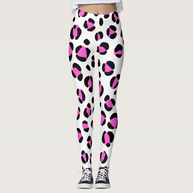 Leggings Poster de animal léopard blanc rose (Devant)
