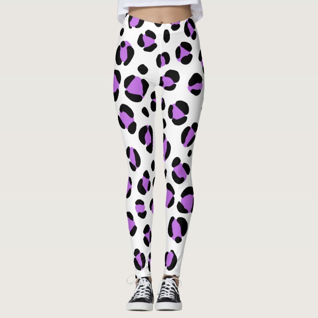 Leggings Poster de animal Léopard blanc violet (Devant)