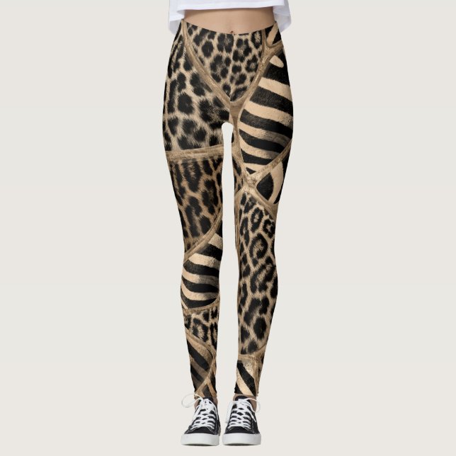 Leggings Poster de animal - Leopard et Zebra - or pastel (Devant)