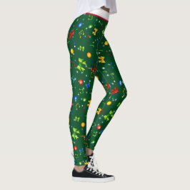 Leggings Potpourri d'éléments de Noël sur VERT