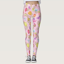 Leggings Pots de thé et tasses rose