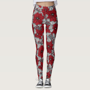 Leggings Potsettia rouge et baies, conception de Noël