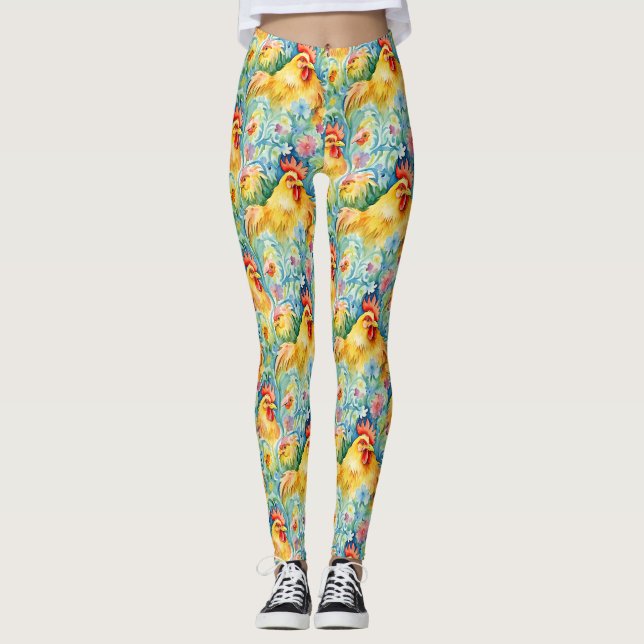 Leggings Poulets à l'aquarelle mignonne (Devant)