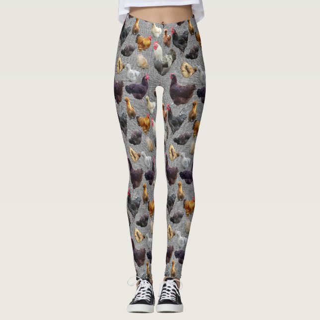 Leggings Poulets de jardin sur les pattes de Burlap gris (Devant)