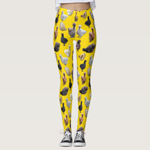 Leggings Poulets de Silkie Bantams sur tournesol jaune