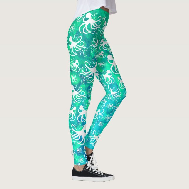 Leggings Poulpe blanc sur Seafoam - guêtres (Droite)
