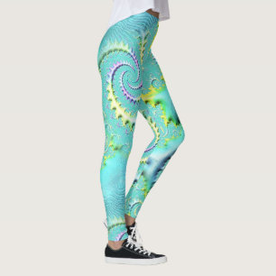 Leggings pour dames Aqua et Yellow Swirl