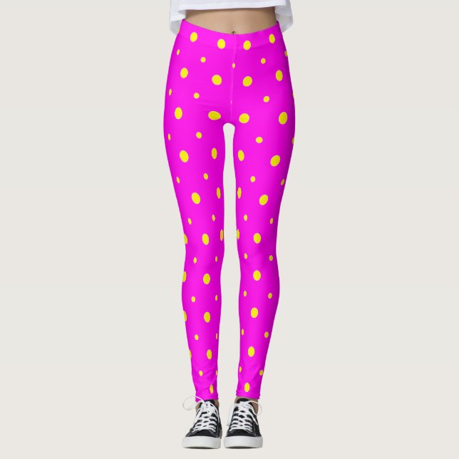 Leggings pour femmes - Pois jaunes sur rose (Devant)