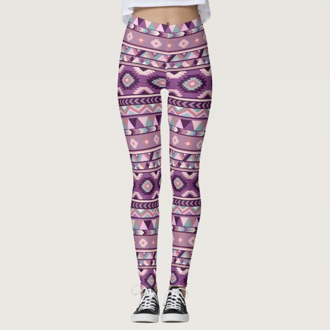 Leggings pour femmes violettes aztèques (Devant)