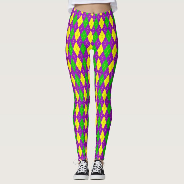 Leggings Pourpre à motifs de losanges de motif de mardi (Devant)