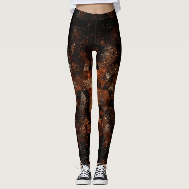 Leggings Poutre d'or dans l'univers brillant géométrique (Devant)