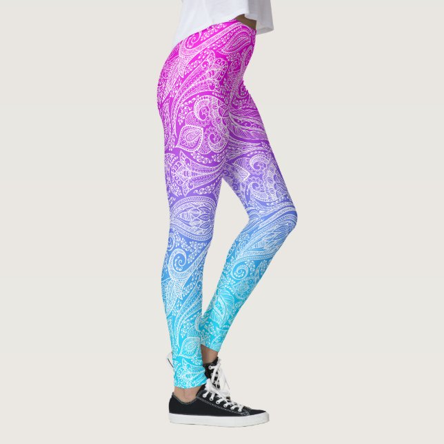 Leggings Ppaisseur floral blanc sur rose à ombre bleue (Droite)