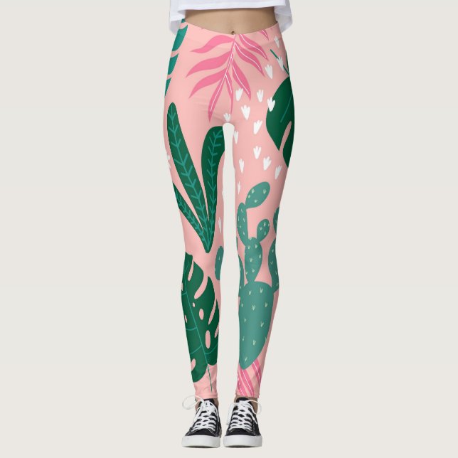 Leggings Presse botanique rose moderne vêtements actifs (Devant)