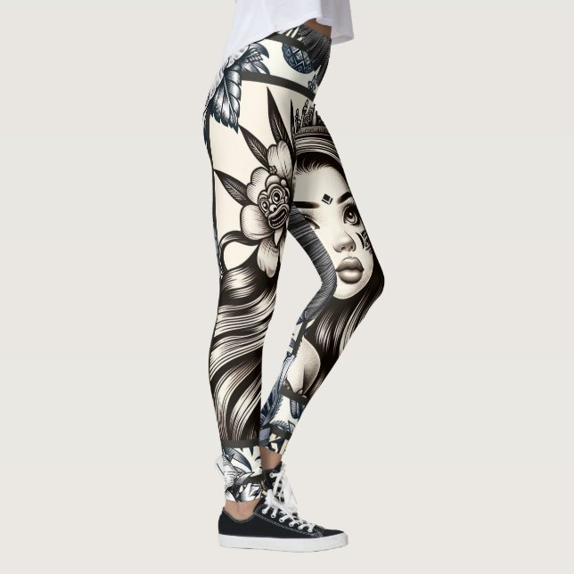 Leggings Princesse polynésienne Bleu Floral Tribal (Droite)