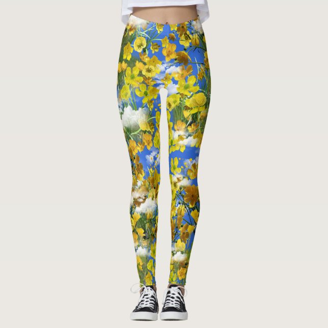 Leggings Printemps fleurs Butercup dans les nuages (Devant)