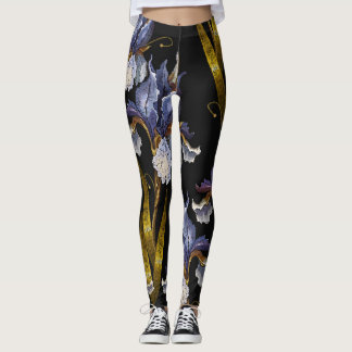 Leggings Printemps Irises : Broderie Art Renaissance