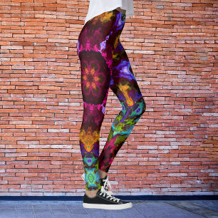 Leggings Psychédélique Mandala Fleur violet orange et vert