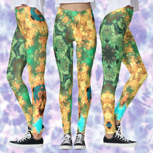 Leggings Psychédélique Mandala Flower vert et jaune