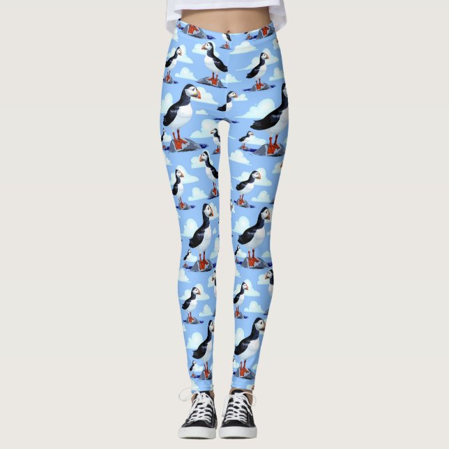 Leggings Puffin Cute Oiseau de mer Atlantique (Devant)