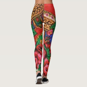 Leggings Puissance des fleurs dans les tons rouges foncés e