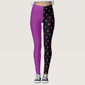 Leggings Purple and black polka dots different