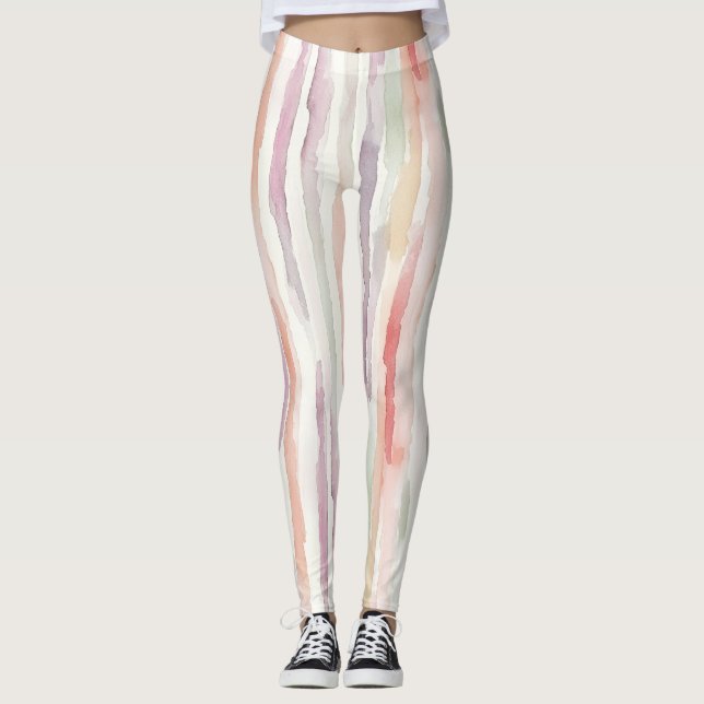 Leggings Purple Mint Peach Rose Stripes (Devant)