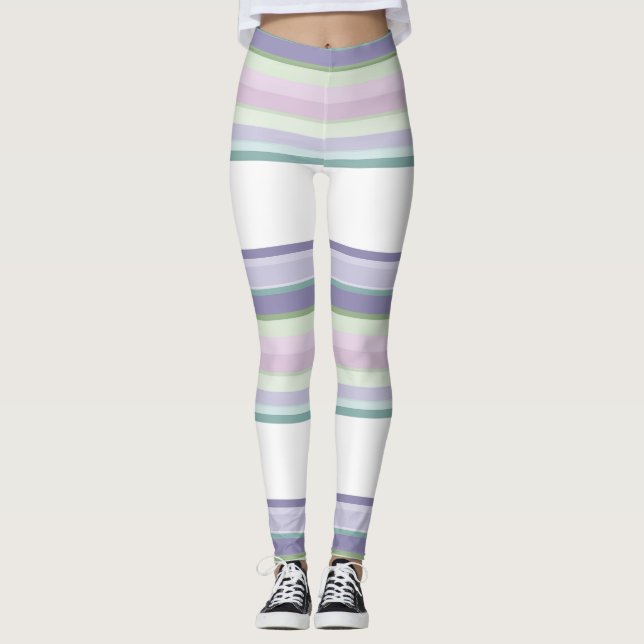 Leggings Purple, Neptune, sea green, and Lavender stripes (Devant)