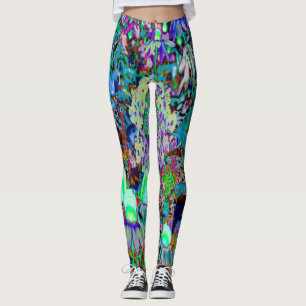 Leggings Purple psychédélique et fleurs de jardin vert citr