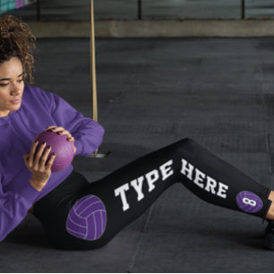 Leggings Purple Volleyball personnalisé Nom de l'équipe et