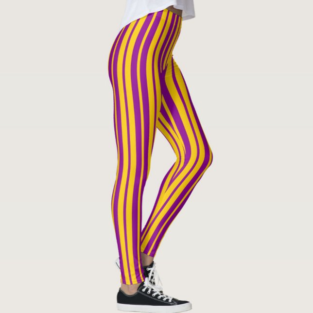 Leggings Purple Yellow Stylish Stripes Pattern Design  (Créateur téléchargé)