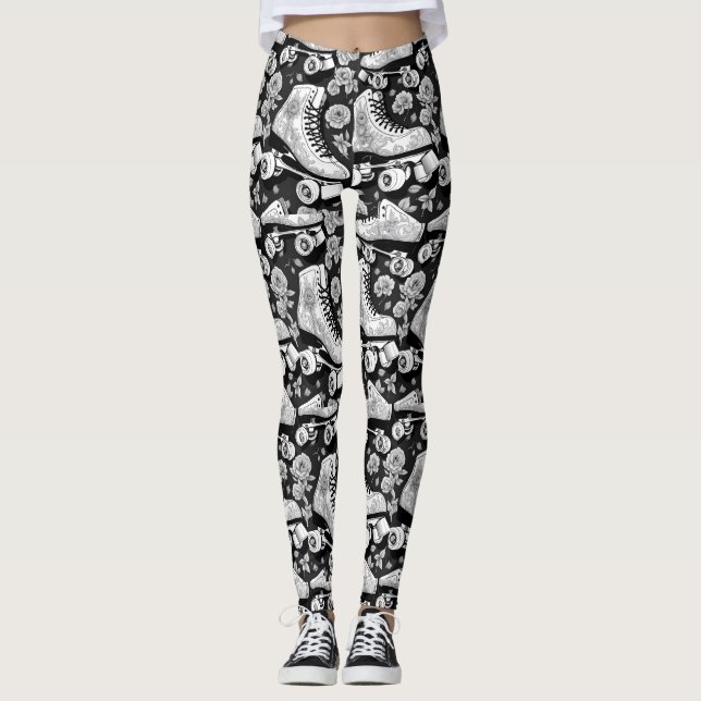 Leggings Quad patins rose noir blanc (Devant)